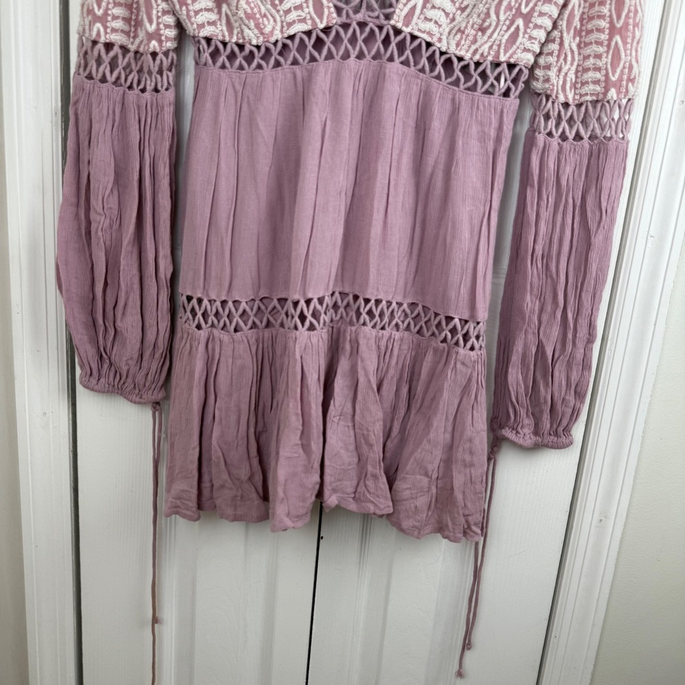 Free People Dusk Till Dawn Mini Dress in Mauve Sz 6 Boho Lace Cottagecore - Picture 5 of 15